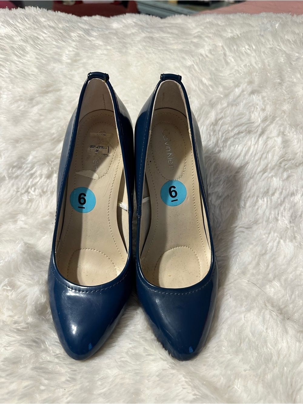 Calvin Klein Deep Blue Patent Pointed Toe Pumps